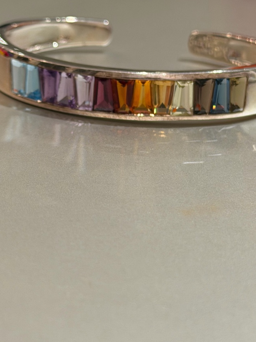 QVC Multicolor Baguette Crystal 925 Stamp Silver Bangle Bracelet NWOT 🌈 - Picture 5 of 7